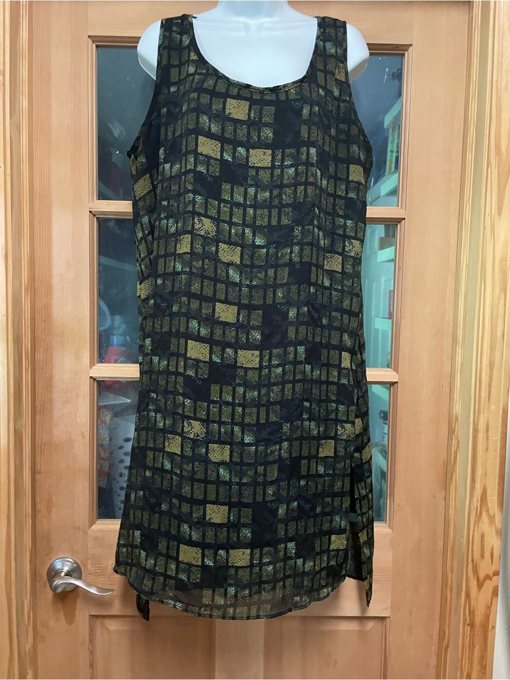 Metaphor Black Dress with Olive Print Trim